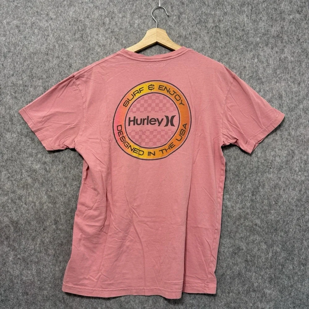 Hurley T-Shirt Men's L Pink Surf & Enjoy Graphic Short Sleeve USA Design Flaw‎